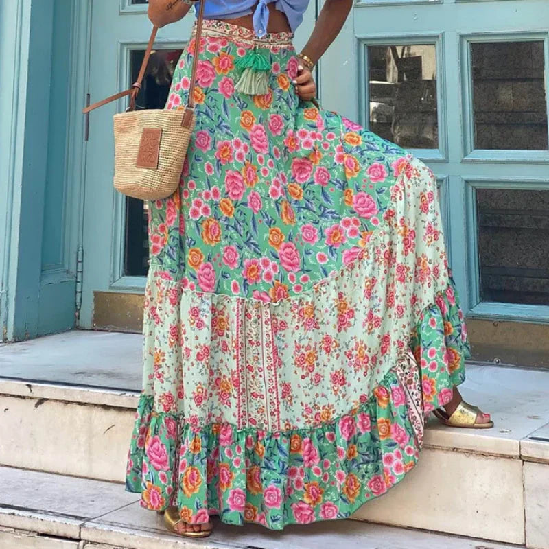 Jupe longue florale tendance de style boho pour femmes