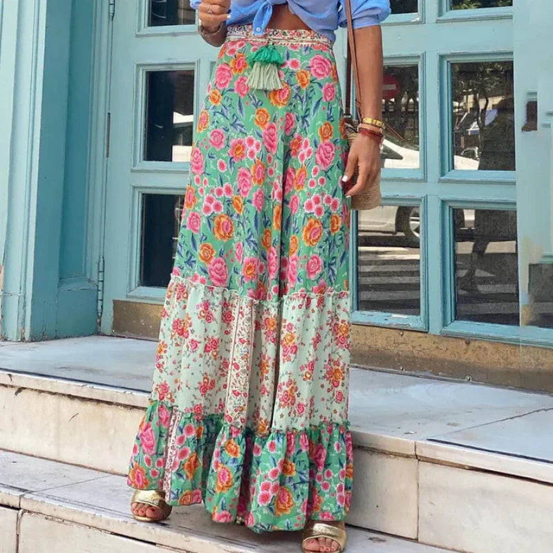 Jupe longue florale tendance de style boho pour femmes