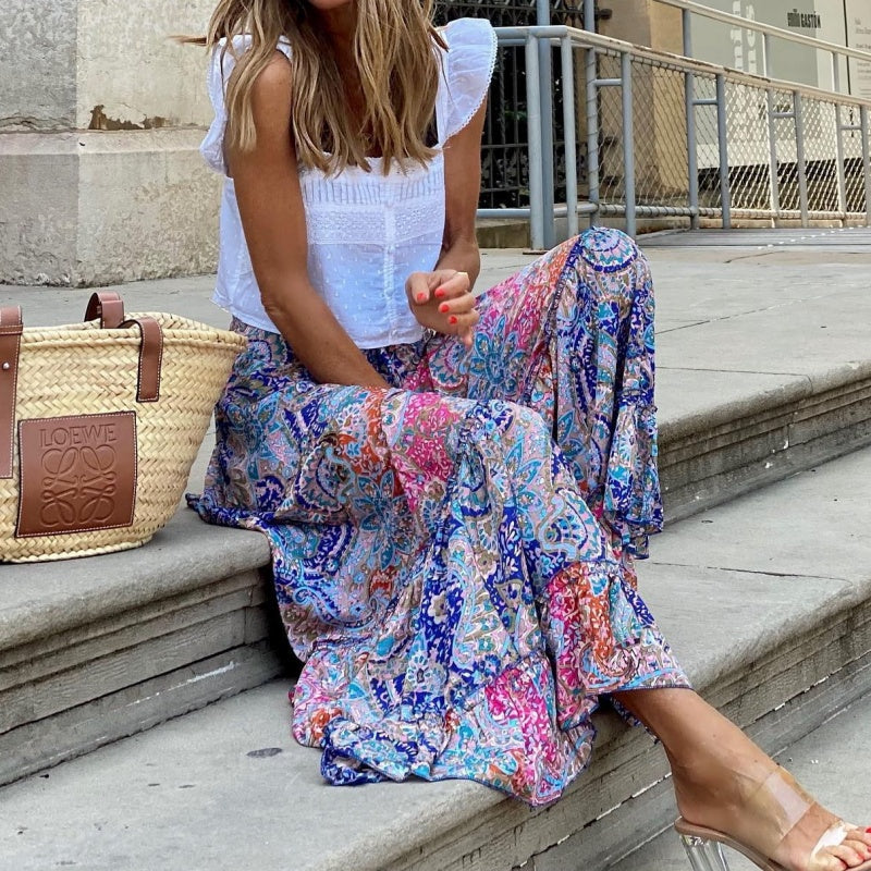 Jupe longue florale tendance de style boho pour femmes