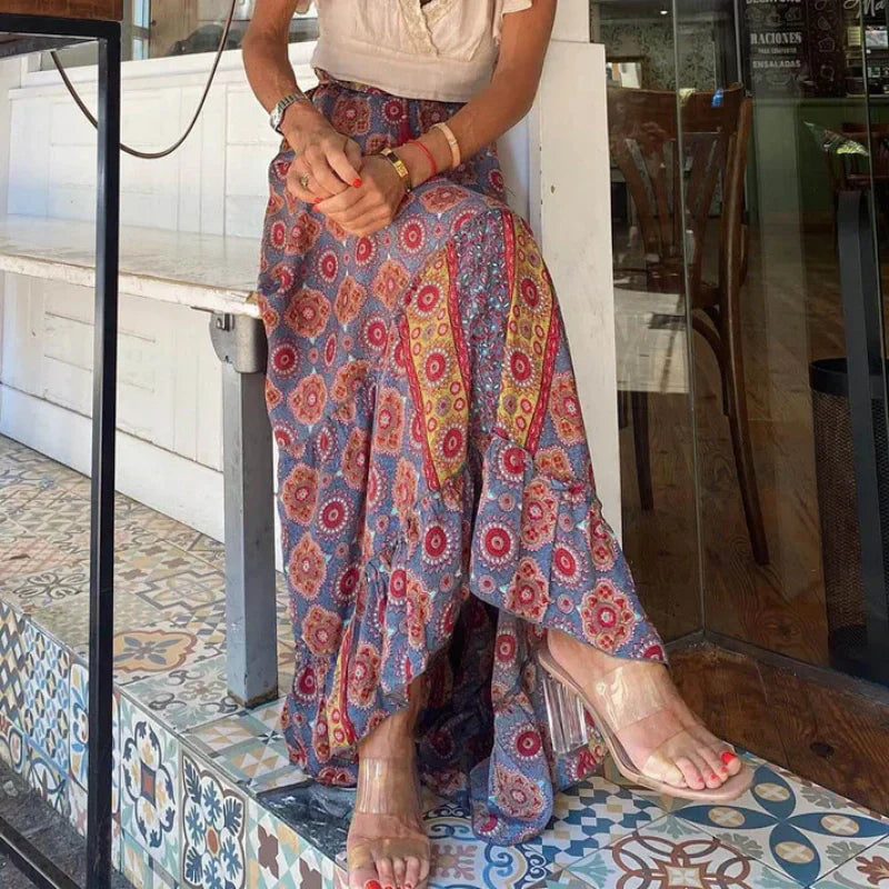 Jupe longue florale tendance de style boho pour femmes