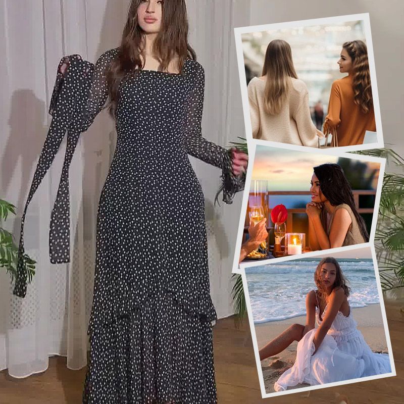 Robe élégante en mousseline à pois pour femmes