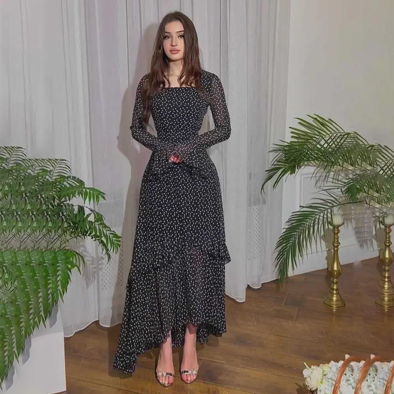 Robe élégante en mousseline à pois pour femmes