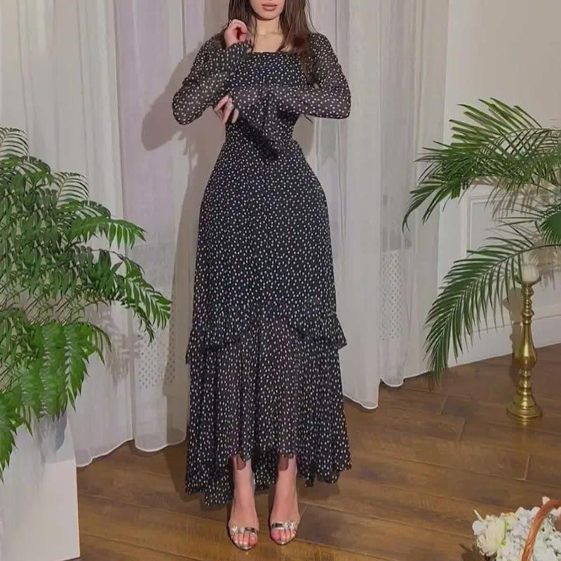 Robe élégante en mousseline à pois pour femmes