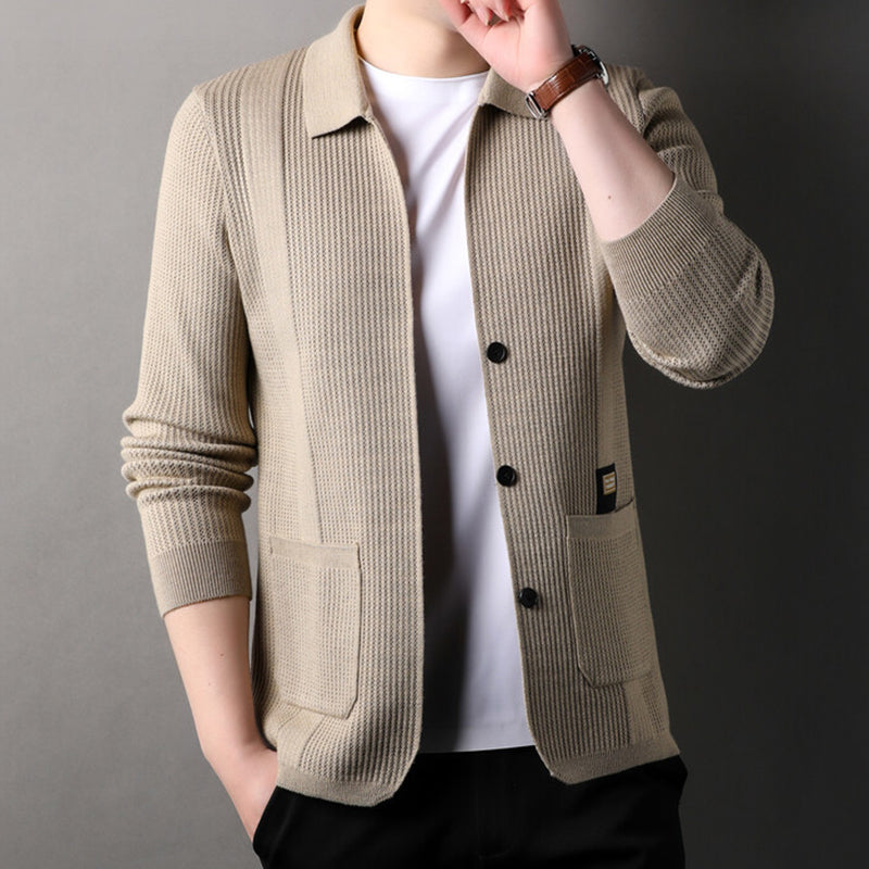 Manteau à manches longues en tricot à revers pour hommes