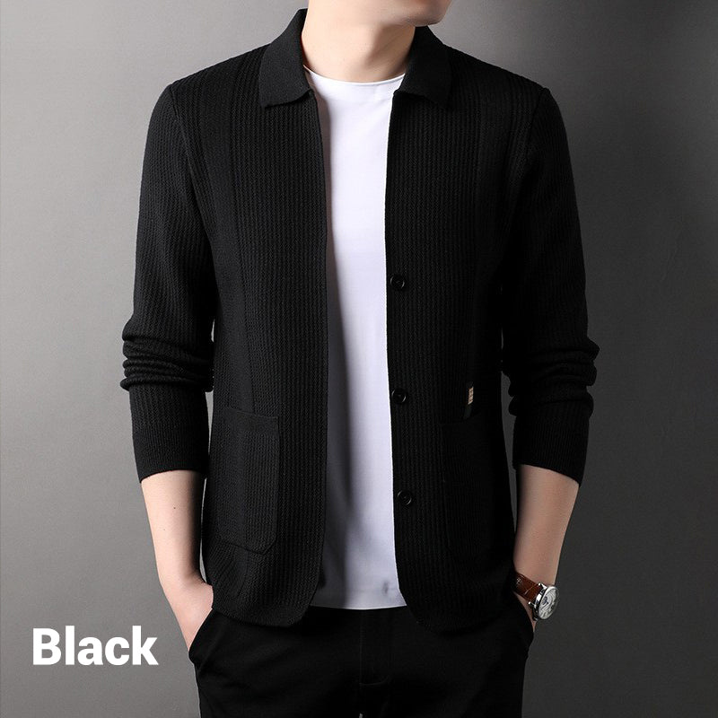 Manteau à manches longues en tricot à revers pour hommes