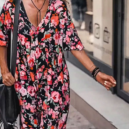 【Livraison gratuite et réduction de 50%】🌺Robe fluide florale à col en V pour femmes