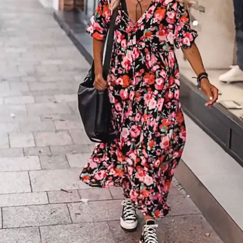 【Livraison gratuite et réduction de 50%】🌺Robe fluide florale à col en V pour femmes