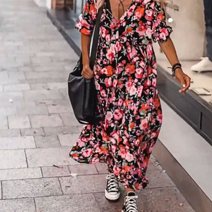 【Livraison gratuite et réduction de 50%】🌺Robe fluide florale à col en V pour femmes