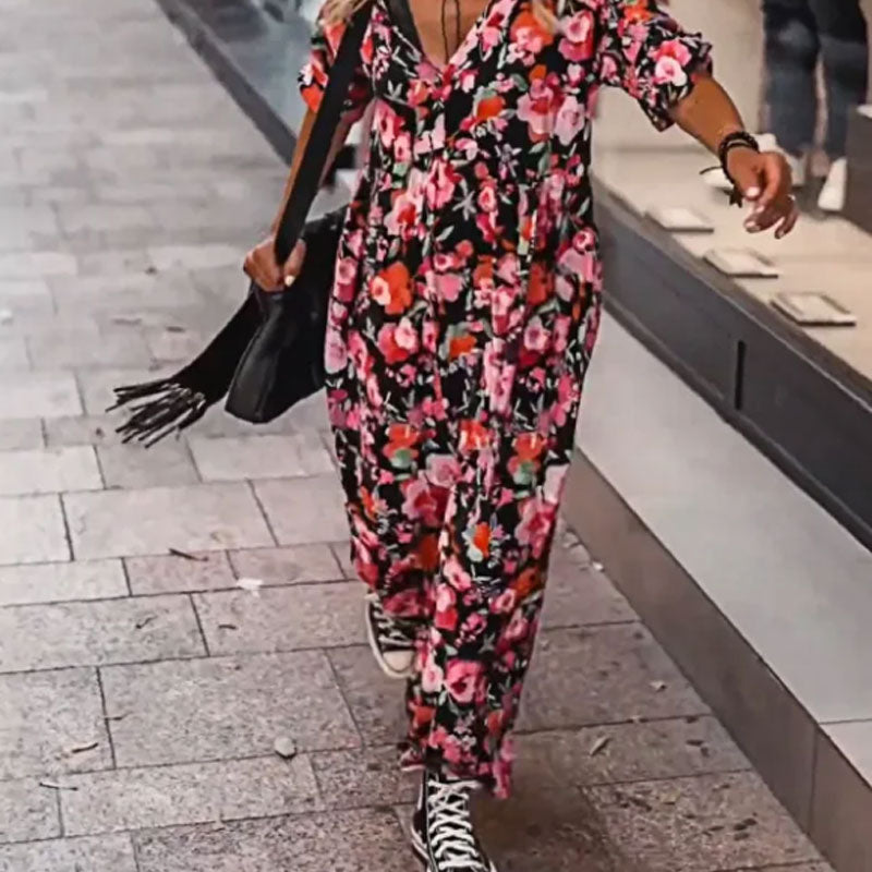 【Livraison gratuite et réduction de 50%】🌺Robe fluide florale à col en V pour femmes