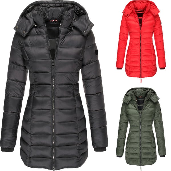 Veste matelassée mi-longue pour femme, veste chaude à capuche de couleur unie, hiver