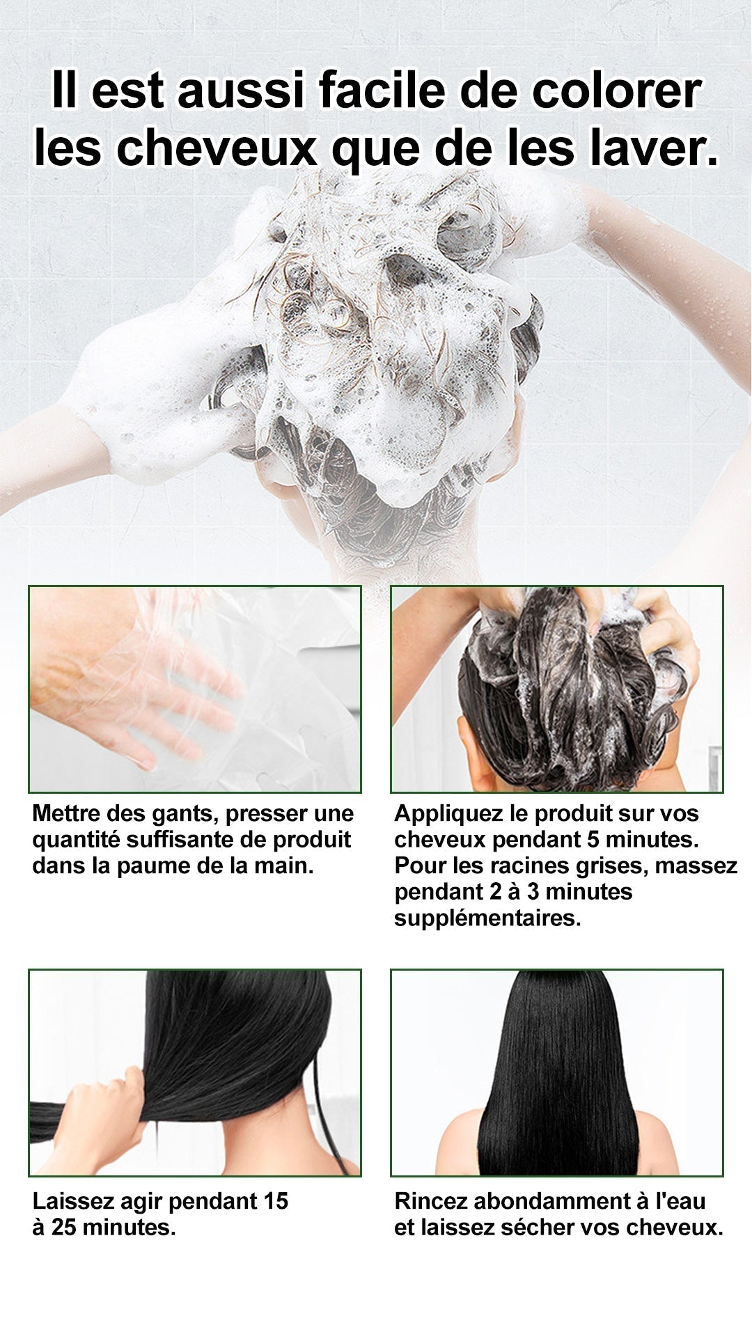 Extraits de plantes pures pour la coloration des cheveux gris Bubble Hair Dye