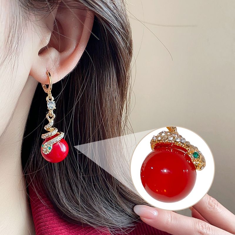 Boucles d'Oreilles Plaquées Or de Serpent avec Perles