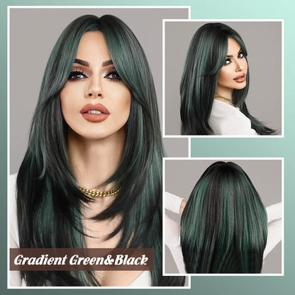💃Perruque cheveux longs Perruque à frange dégradée