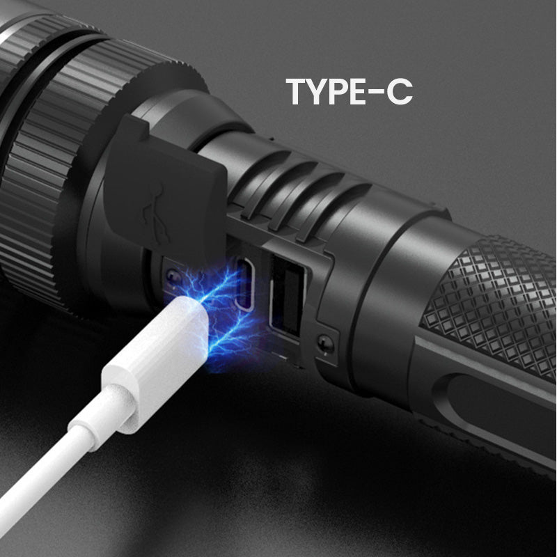 🔥Lampe de poche laser blanche avec zoom, batterie externe et affichage numérique