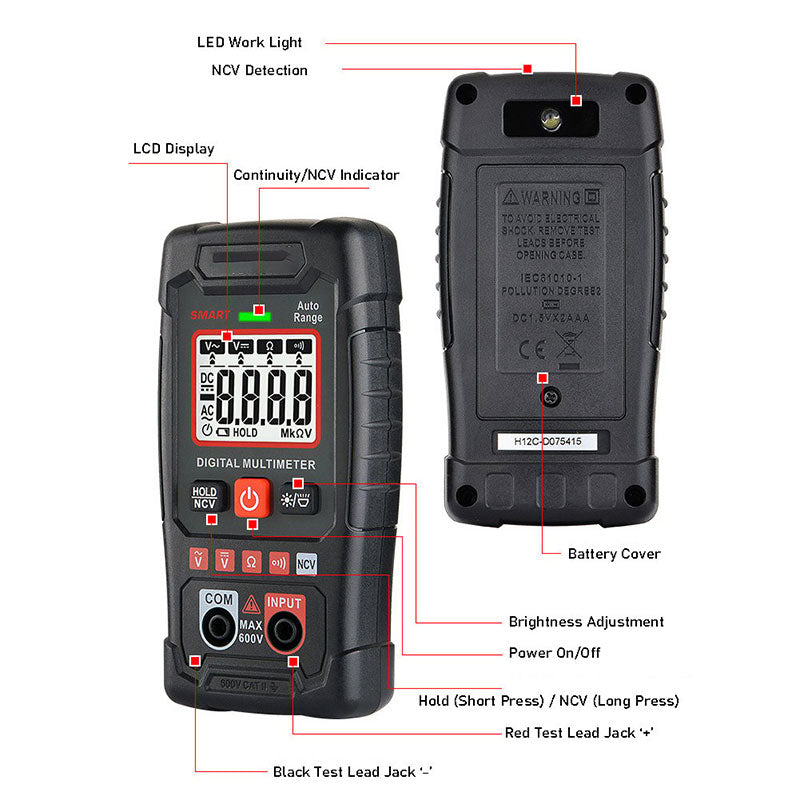 🏆50% de réduction pour une durée limitée🔧⚡️ Multimètre intelligent anti-brûlure ! Outil de mesure sans faille de la taille d'une paume de main, avec une gamme automatique de 4000 points ✨