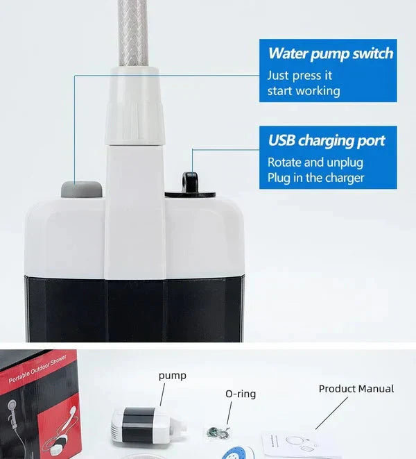 🚿 Douche de Camping Portable – Débit Réglable & Nettoyage Facile en Plein Air ! ⛺✨ 🔥 Solution Pratique pour le Camping, la Plage & les Voyages
